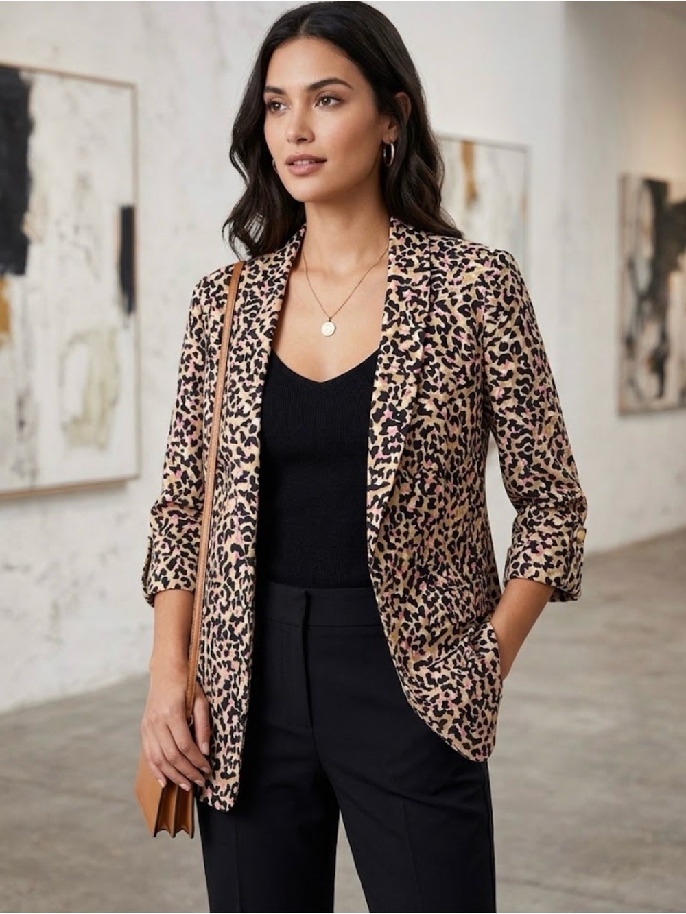 Anne Klein Leopard-Print Blazer in Tan and Black